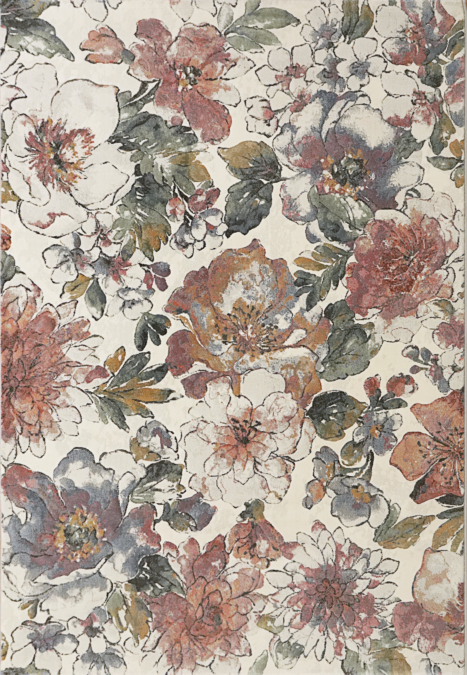 Eclipse Contemporary Beige/Multi Floral Medium Pile Rug