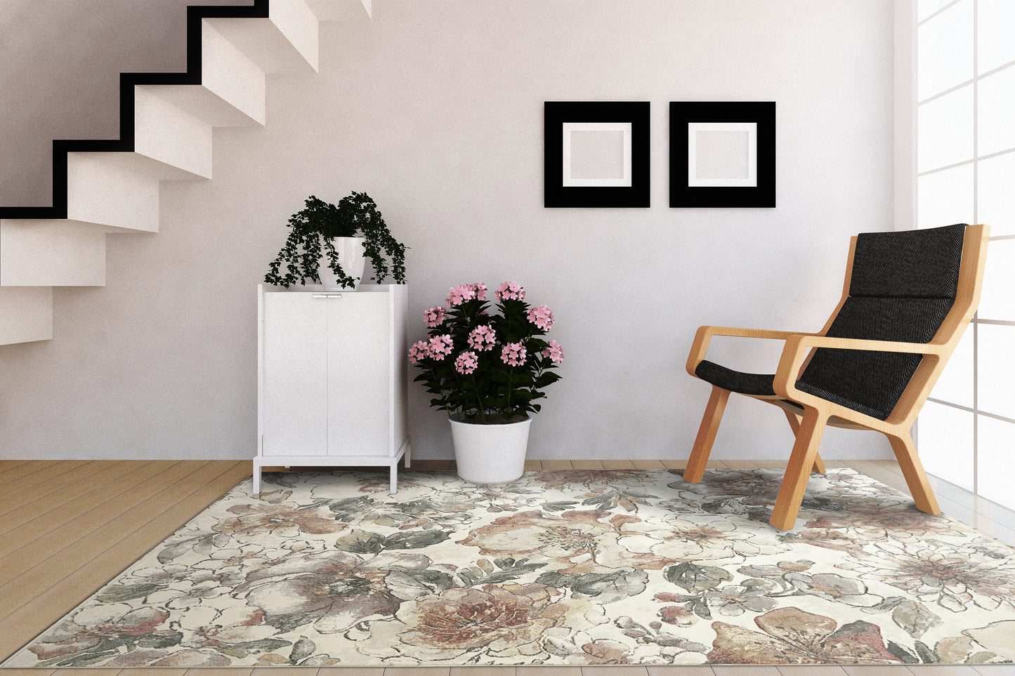 Eclipse Contemporary Cream/Multi Floral Medium Pile Rug