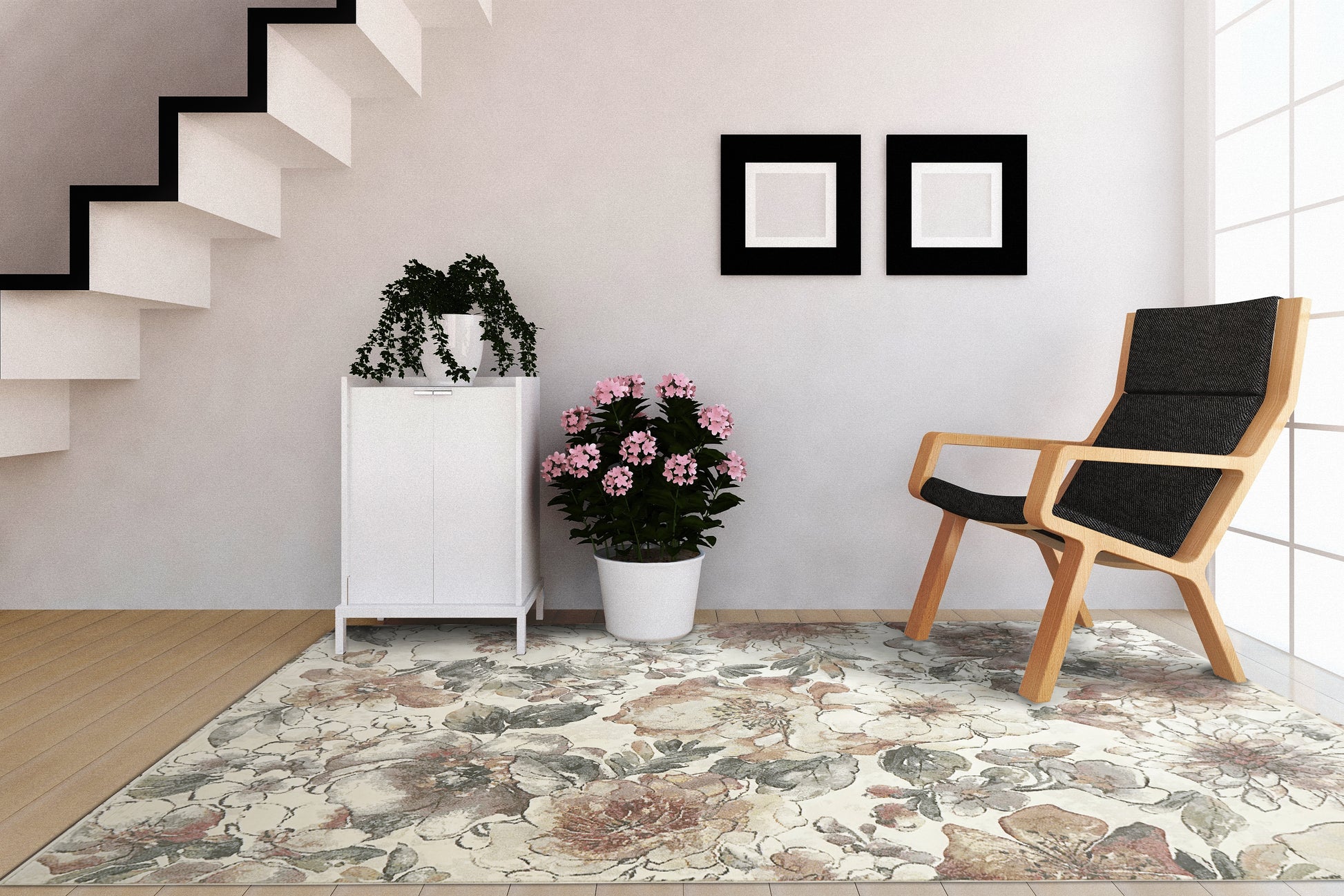 Eclipse Contemporary Cream/Multi Floral Medium Pile Rug