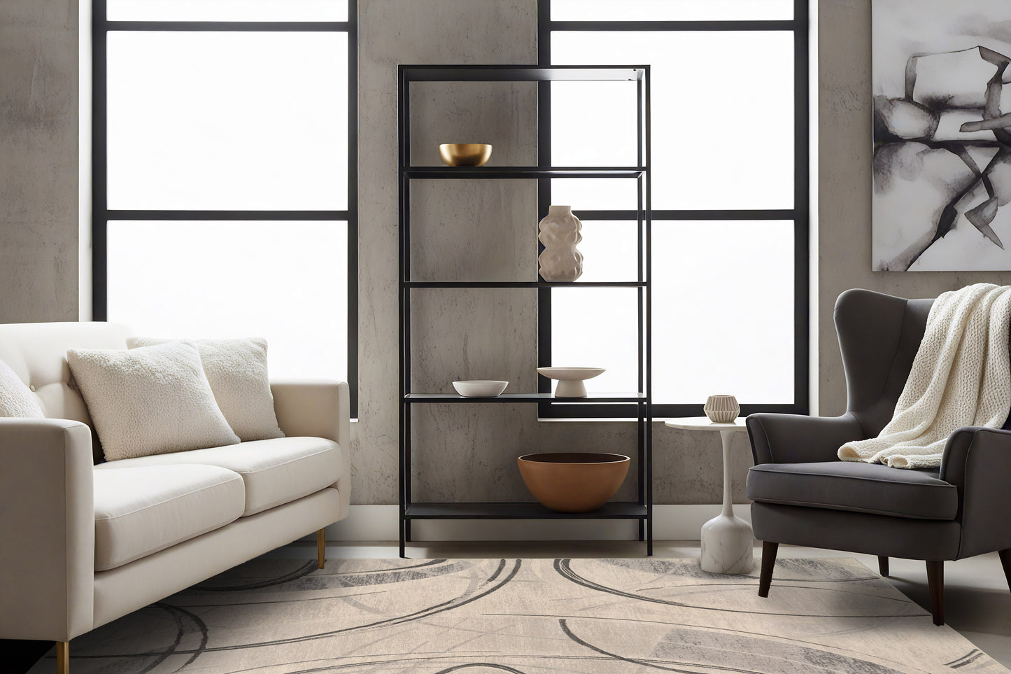 Eclipse Modern Cream/Grey/Dark Grey Geometric Medium Pile Rug