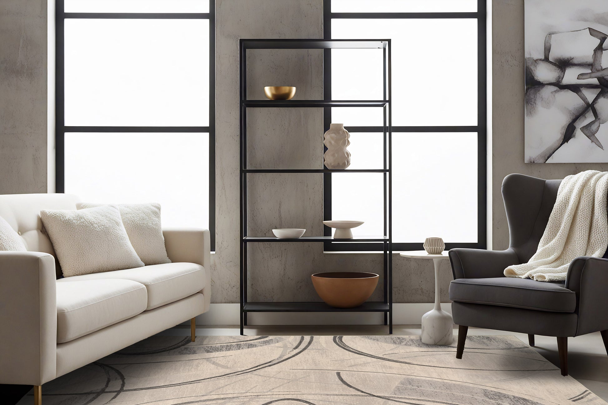 Eclipse Modern Cream/Grey/Dark Grey Geometric Medium Pile Rug