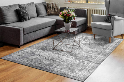 Elise Traditional Grey Oriental Low Pile Rug