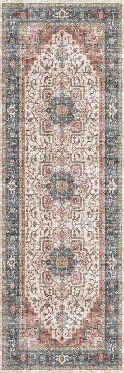 Elise Traditional Red/Blue/Beige Oriental Low Pile Rug