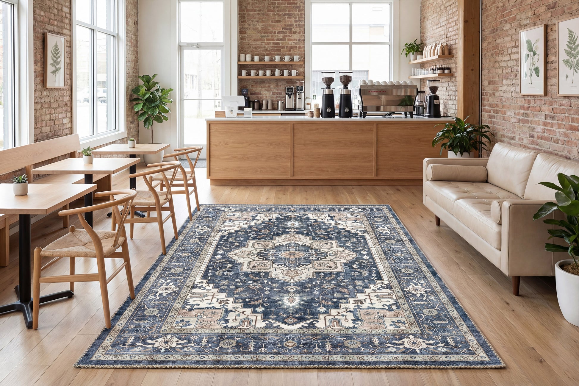 Elise Traditional Navy/Ivory Oriental Low Pile Rug