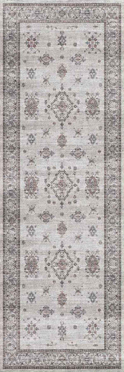 Elise Traditional Grey Oriental Low Pile Rug
