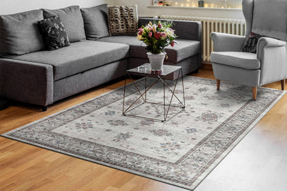 Elise Traditional Grey Oriental Low Pile Rug