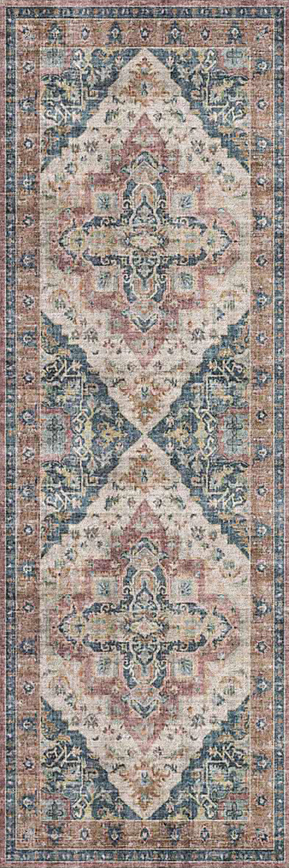 Elise Traditional Wine/Navy/Tan Oriental Low Pile Rug