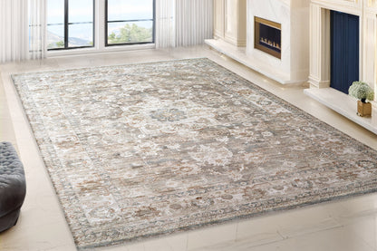 Flare Traditional Beige/Grey/Ivory Medallion Low Pile Rug