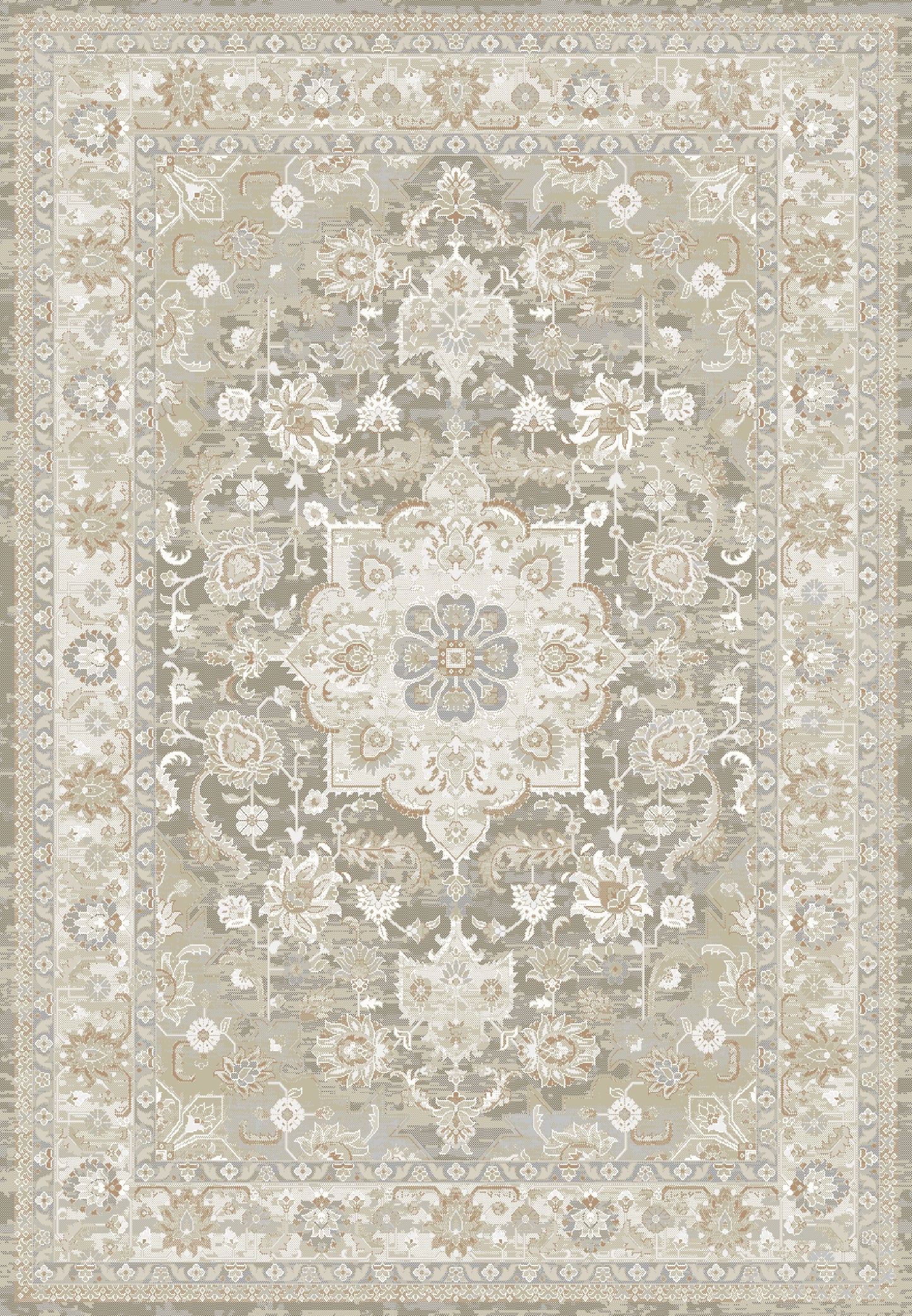 Flare Traditional Beige/Grey/Ivory Medallion Low Pile Rug
