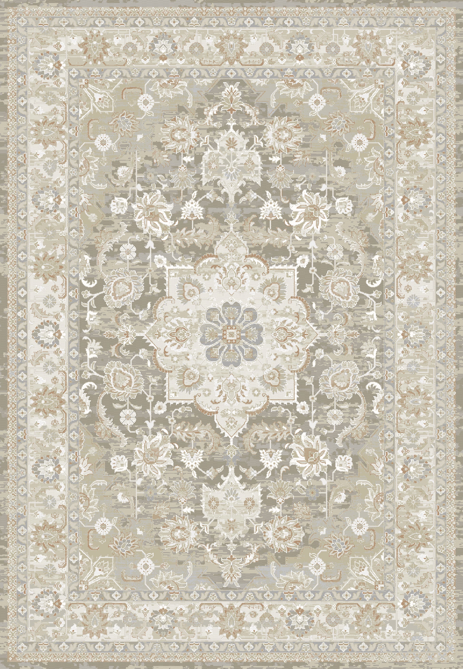 Flare Traditional Beige/Grey/Ivory Medallion Low Pile Rug