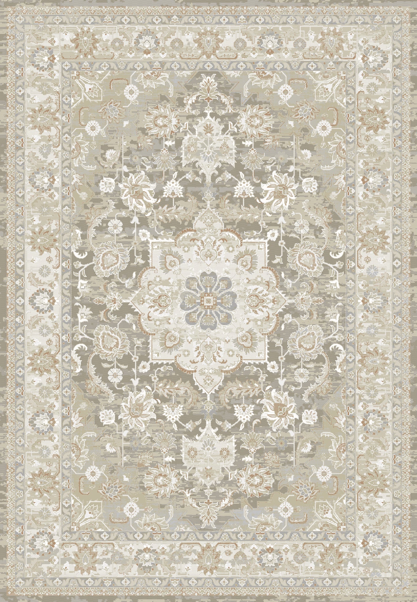 Flare Traditional Beige/Grey/Ivory Medallion Low Pile Rug