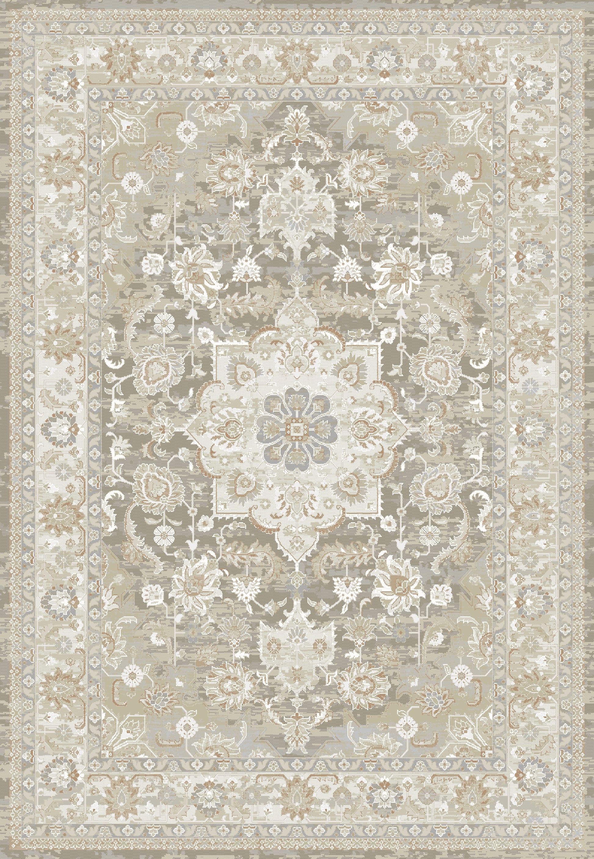 Flare Traditional Beige/Grey/Ivory Medallion Low Pile Rug