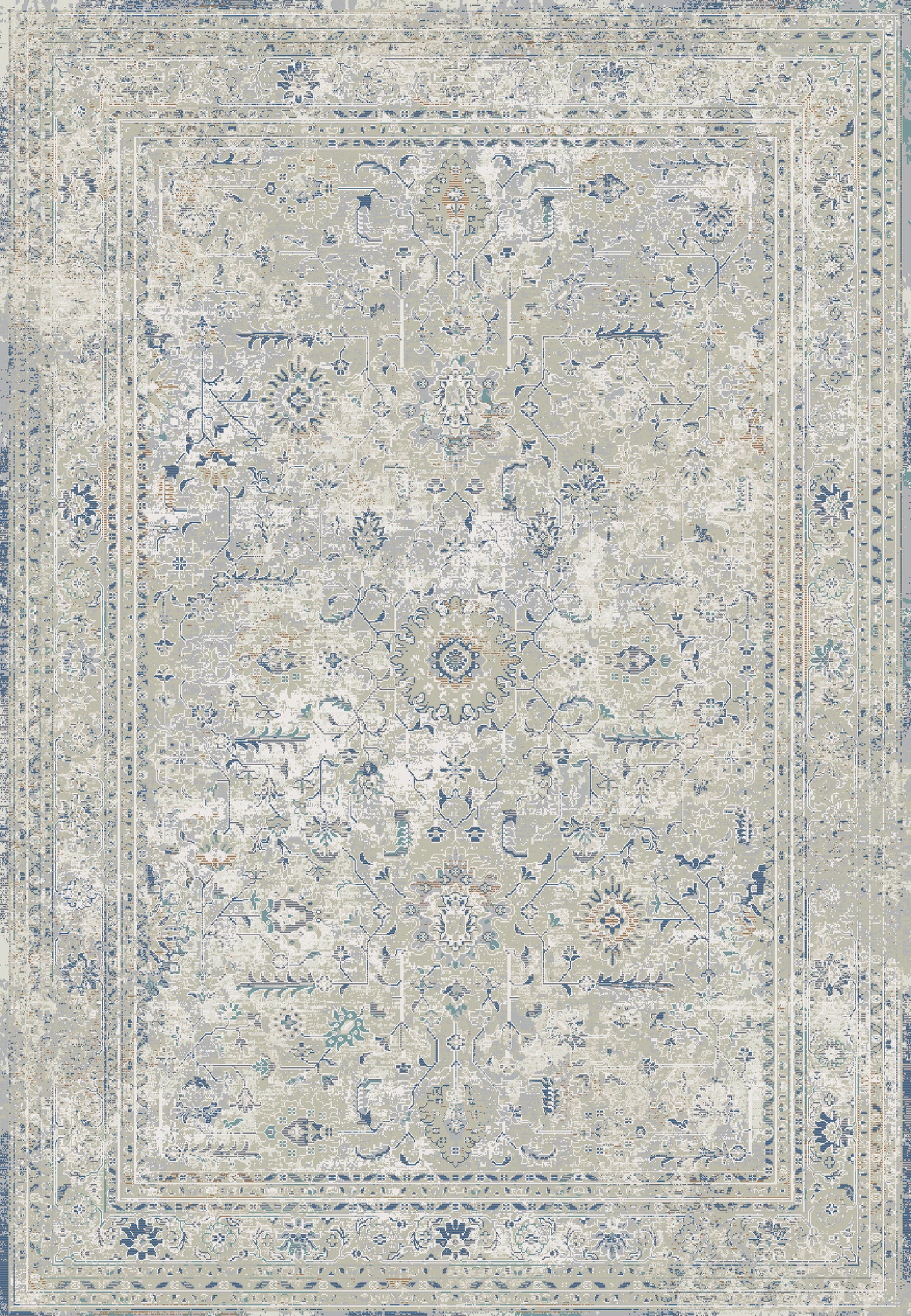 Flare Traditional Beige/Ivory/Blue Medallion Low Pile Rug