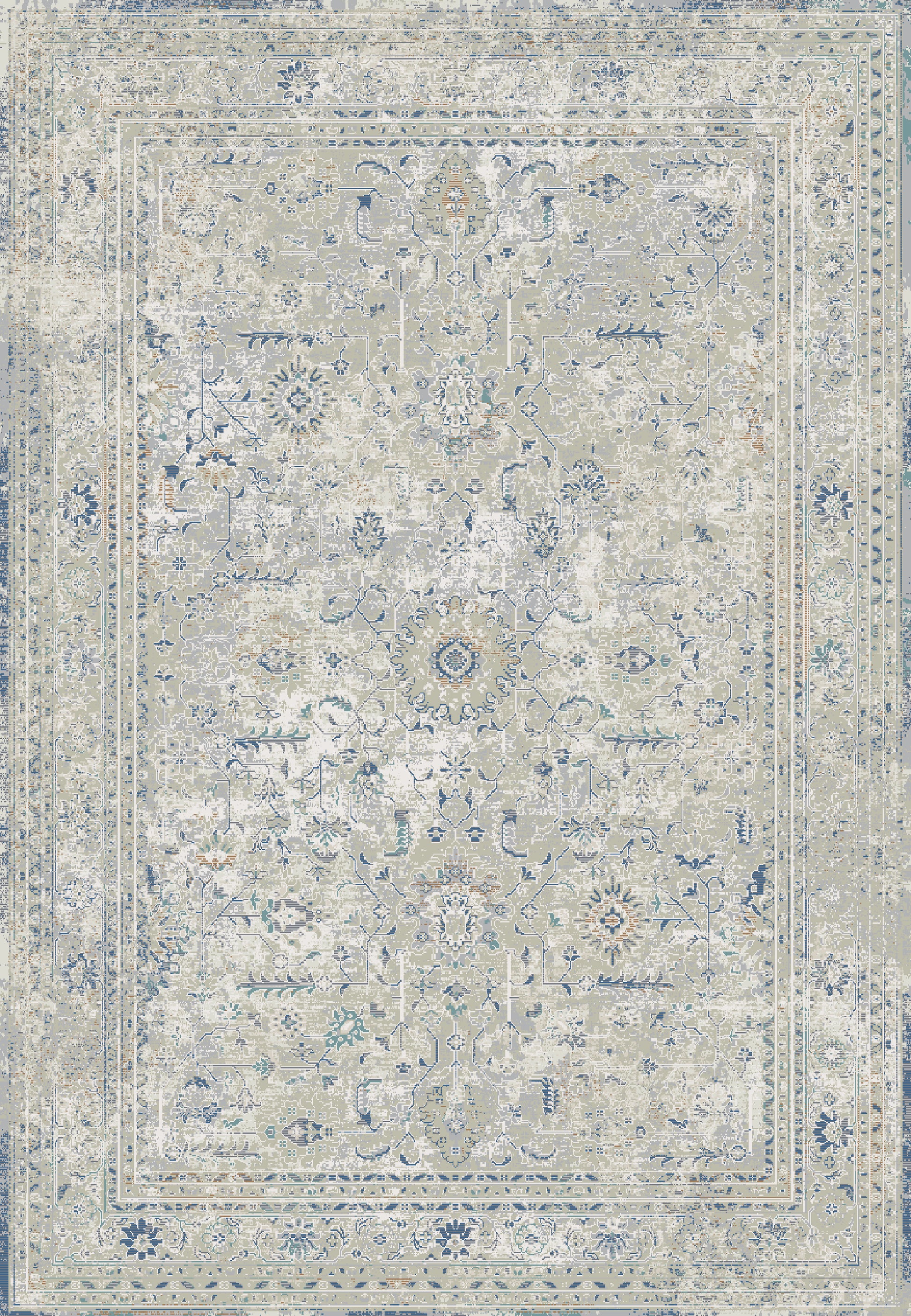 Flare Traditional Beige/Ivory/Blue Medallion Low Pile Rug