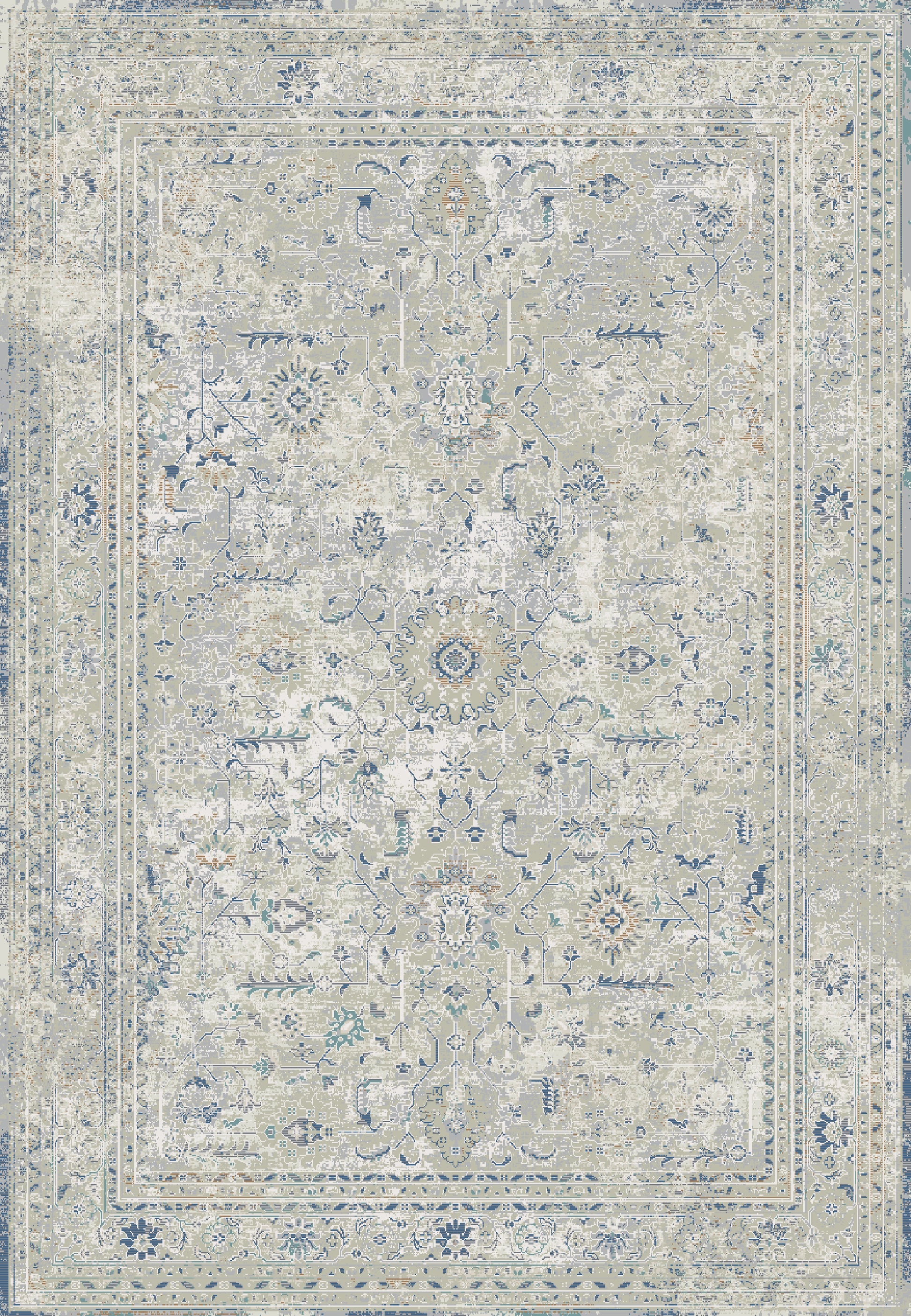 Flare Traditional Beige/Ivory/Blue Medallion Low Pile Rug