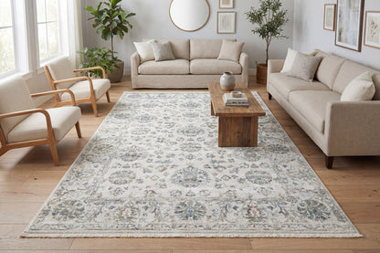 Flare Traditional Beige/Blue Floral Low Pile Rug