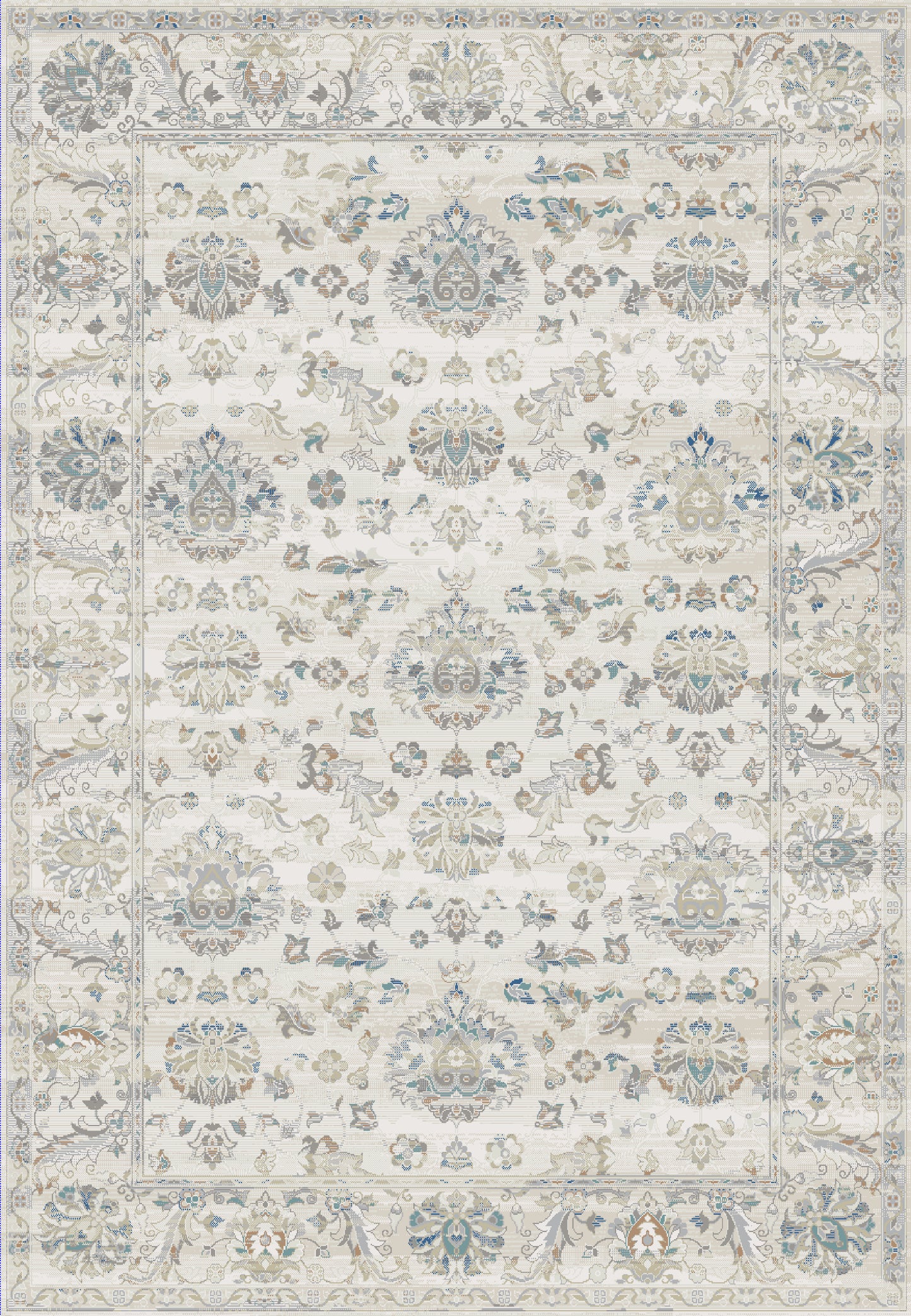 Flare Traditional Beige/Blue Floral Low Pile Rug