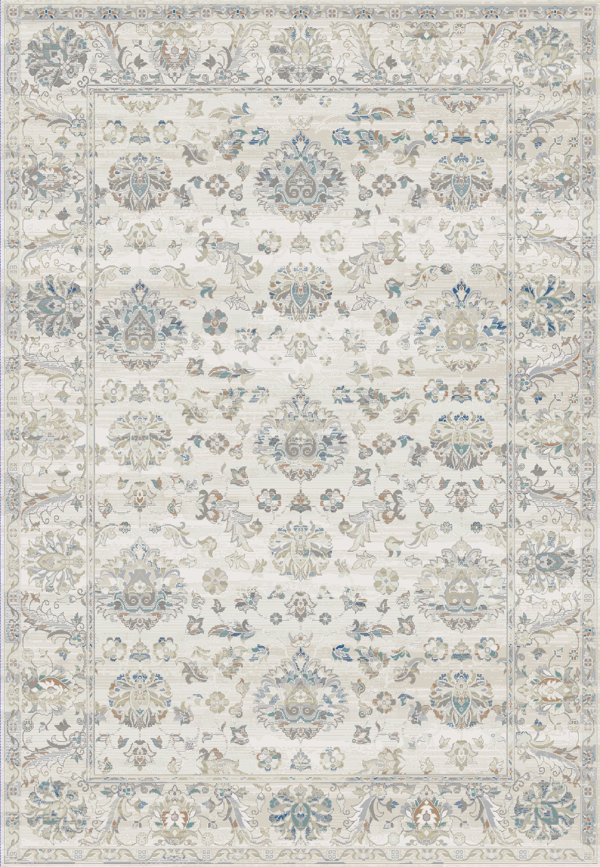 Flare Traditional Beige/Blue Floral Low Pile Rug
