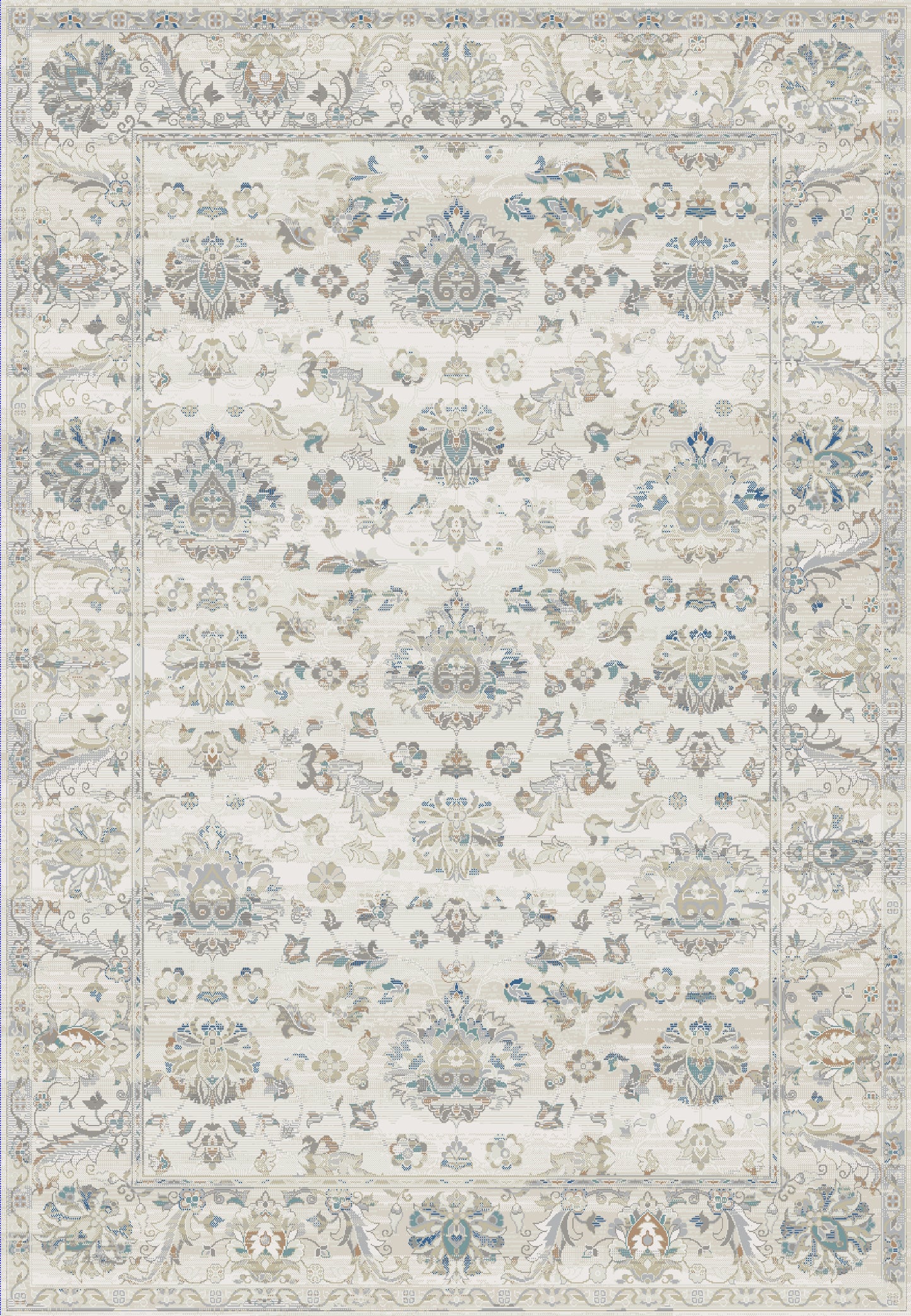Flare Traditional Beige/Blue Floral Low Pile Rug