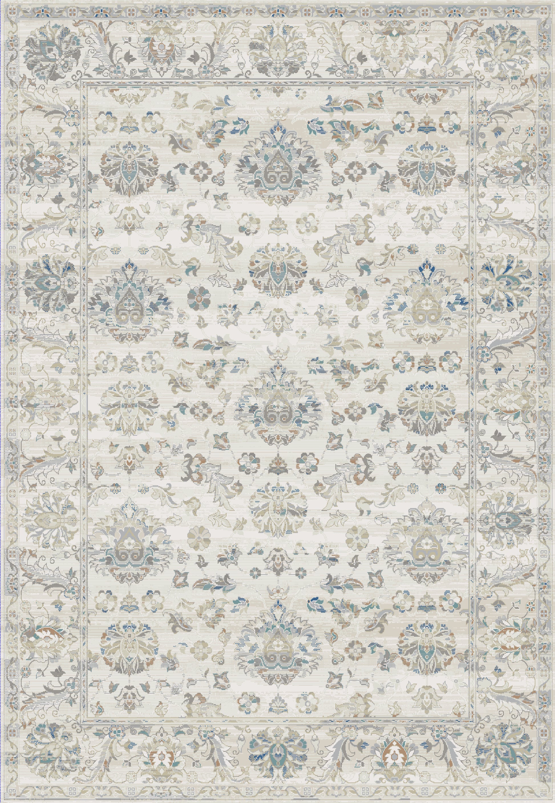 Flare Traditional Beige/Blue Floral Low Pile Rug