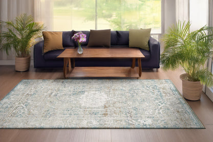 Flare Traditional Beige/Ivory/Blue Medallion Low Pile Rug