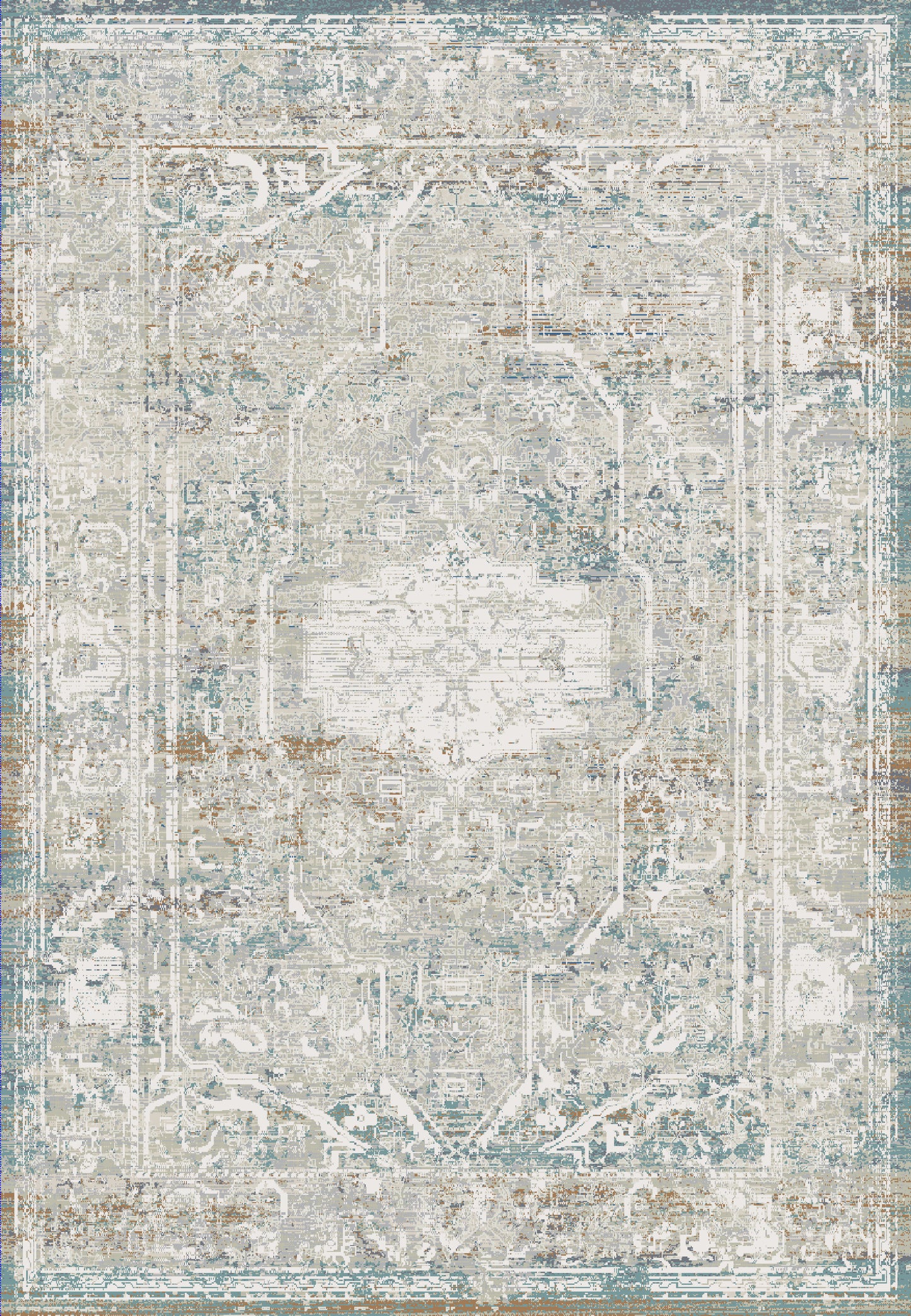 Flare Traditional Beige/Ivory/Blue Medallion Low Pile Rug