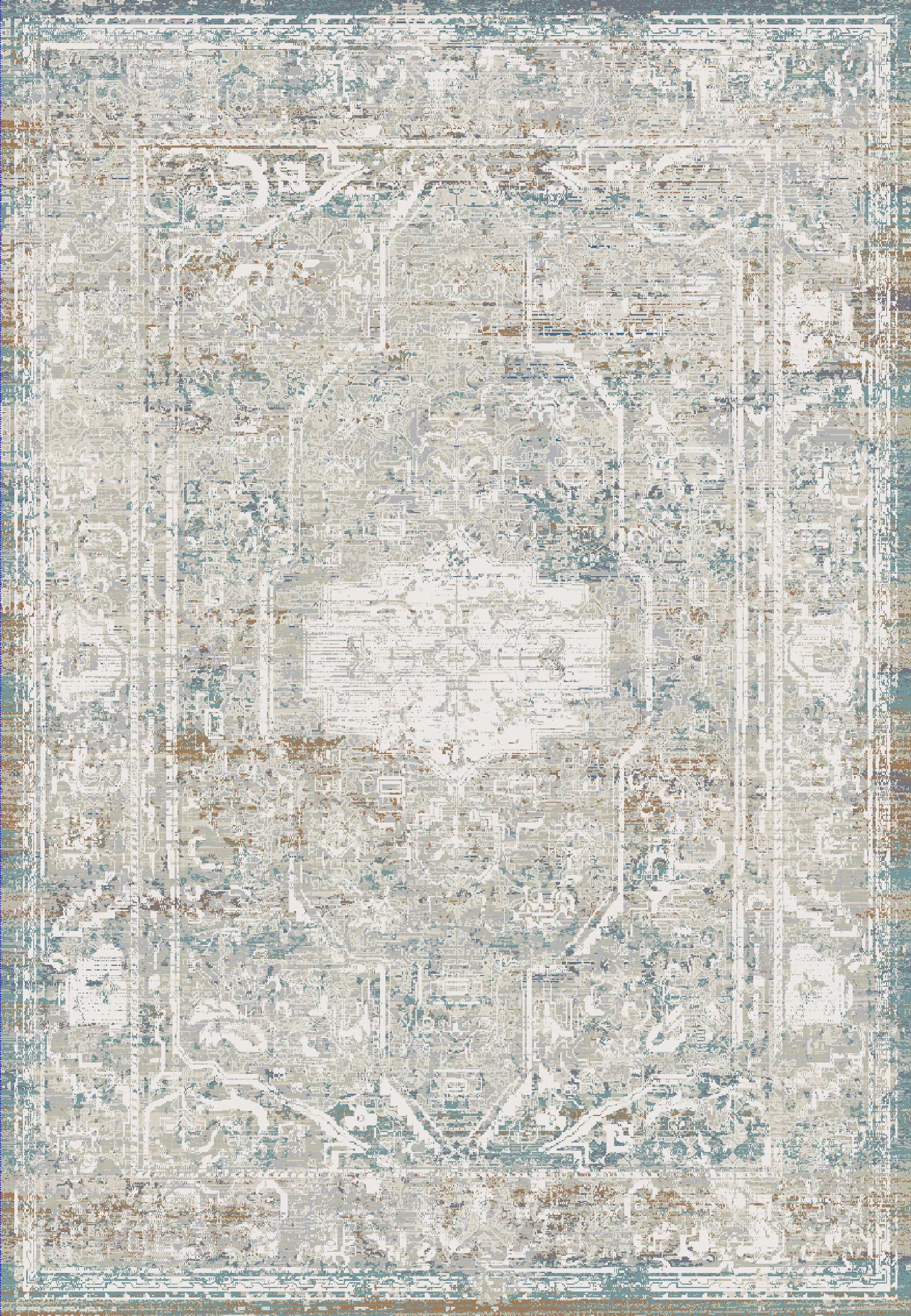 Flare Traditional Beige/Ivory/Blue Medallion Low Pile Rug