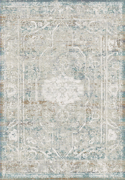 Flare Traditional Beige/Ivory/Blue Medallion Low Pile Rug