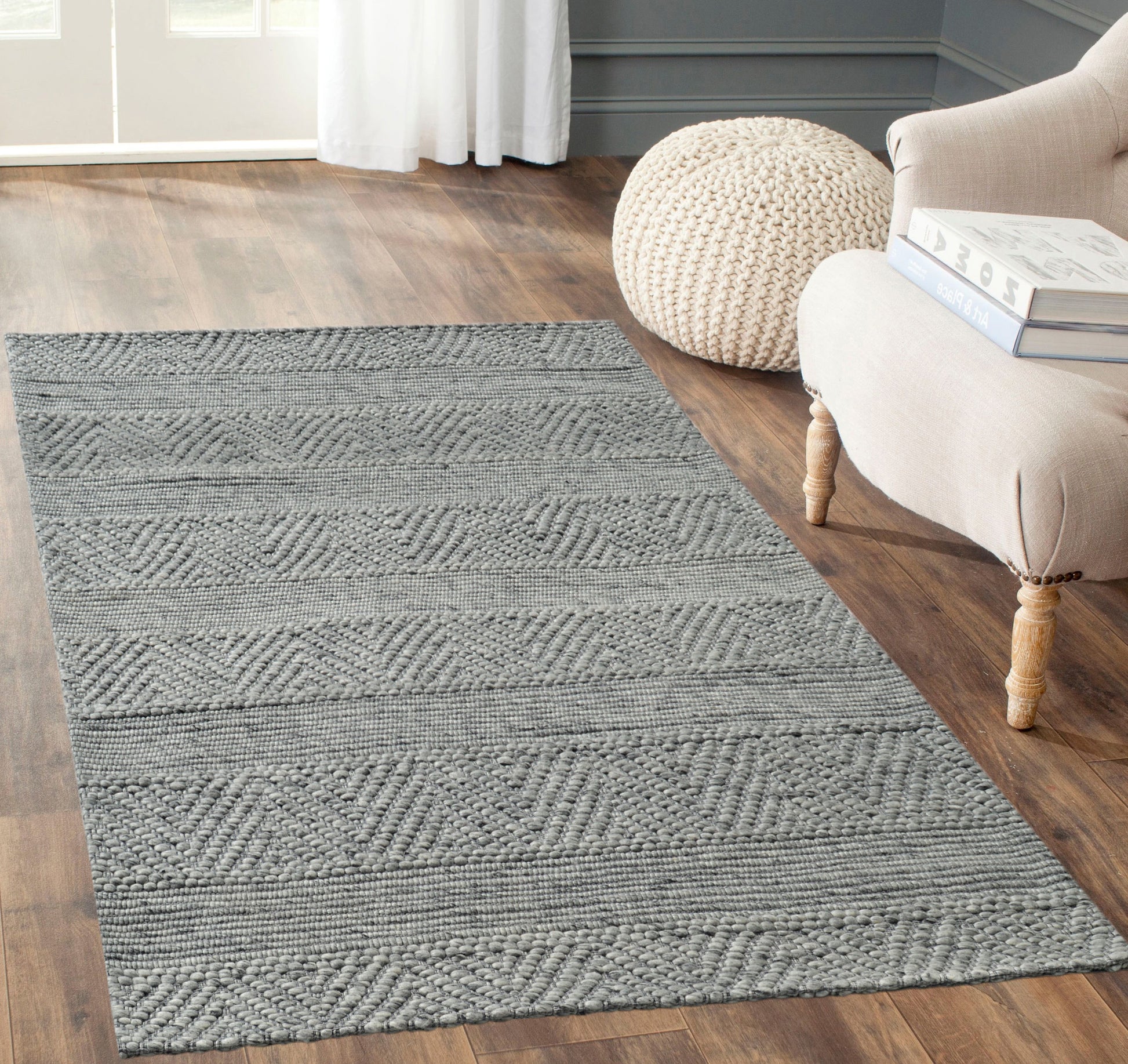 Grove Contemporary Grey Striped Medium Pile Rug