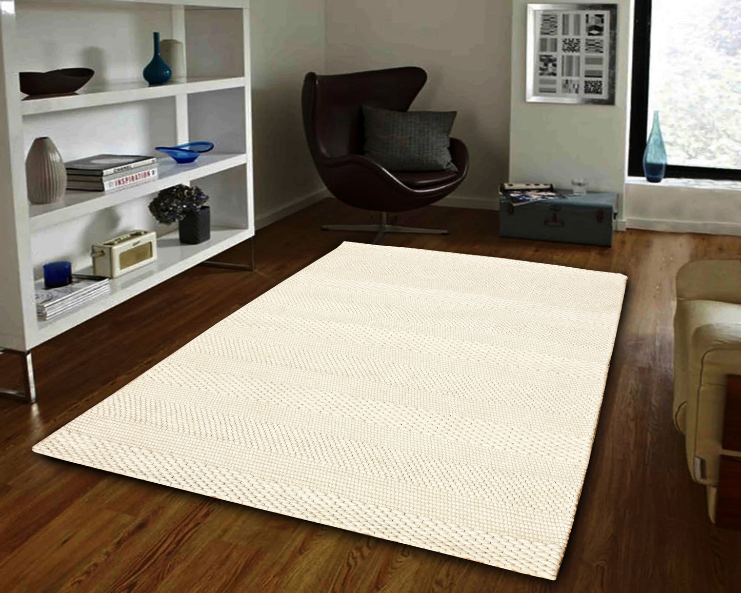 Grove Modern Ivory Striped Medium Pile Rug