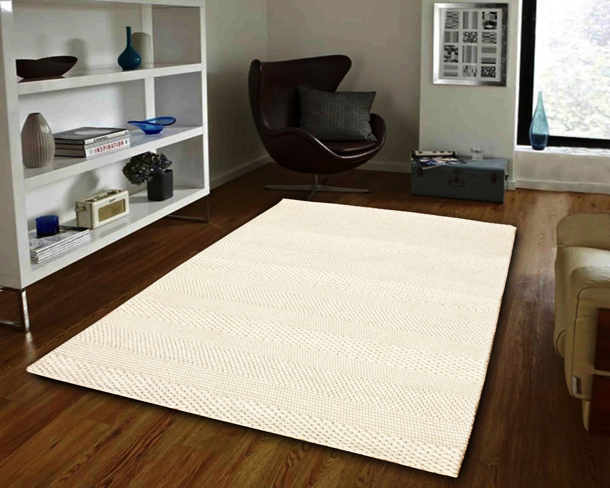 Grove Modern Ivory Striped Medium Pile Rug