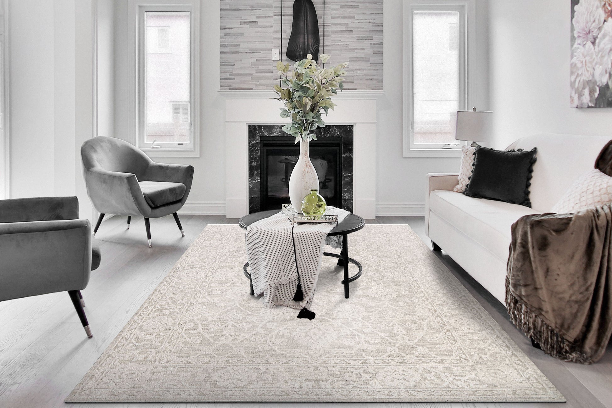 Hamilton Traditional Cream Floral Medium Pile Rug