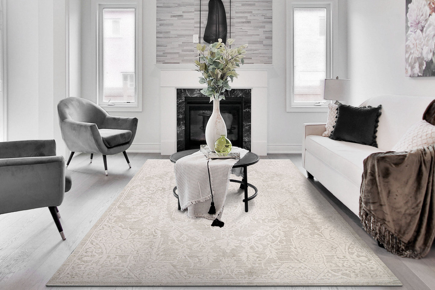 Hamilton Traditional Cream Medallion Medium Pile Rug
