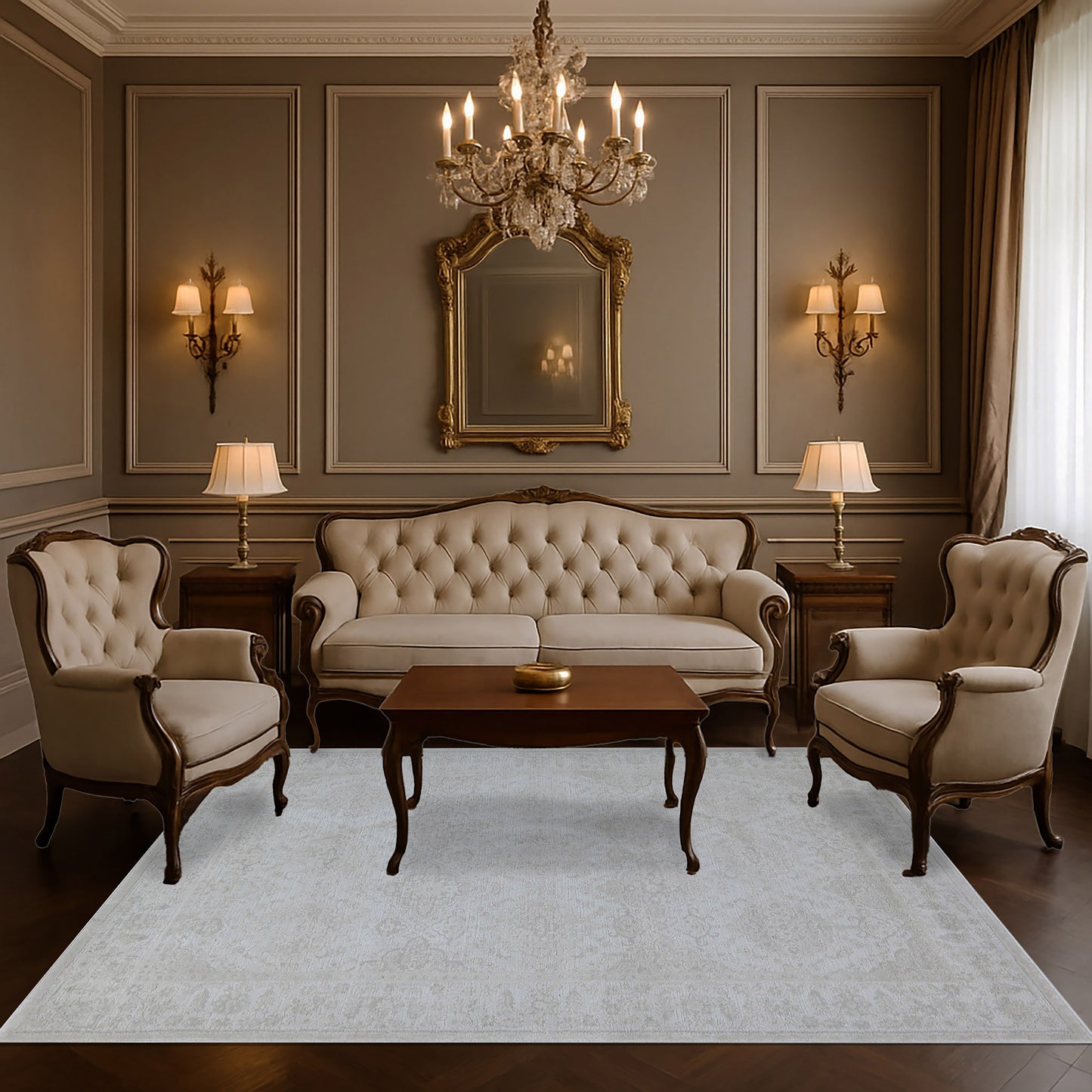 Hamilton Traditional Ivory/Grey Medallion Medium Pile Rug