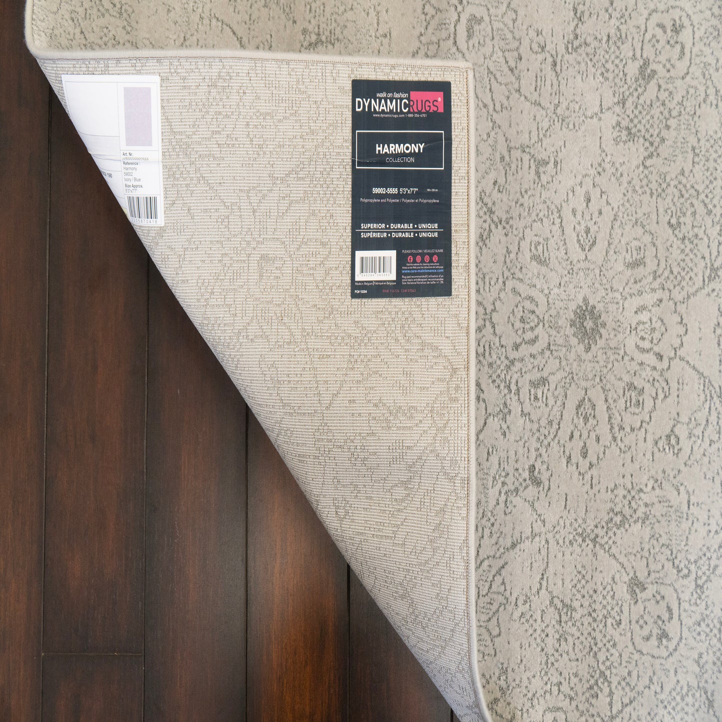 Harmony Contemporary Ivory/Blue Damask Medium Pile Rug
