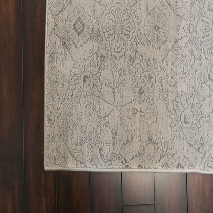 Harmony Contemporary Ivory/Blue Damask Medium Pile Rug