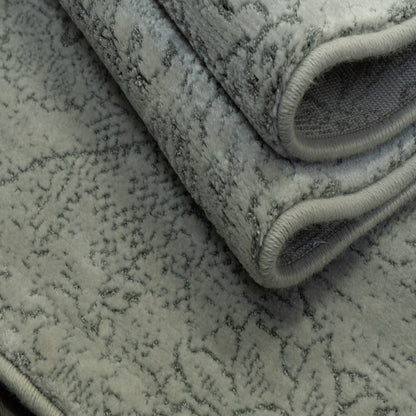 Harmony Contemporary Ivory/Blue Damask Medium Pile Rug