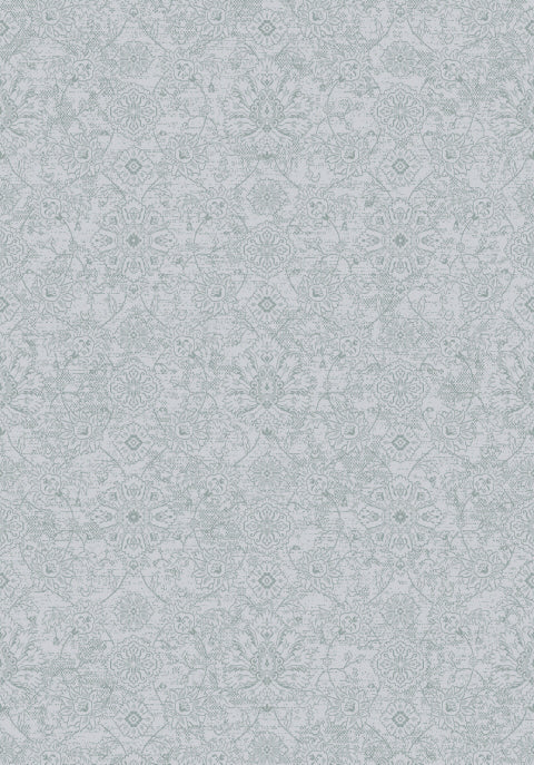 Harmony Contemporary Ivory/Blue Damask Medium Pile Rug