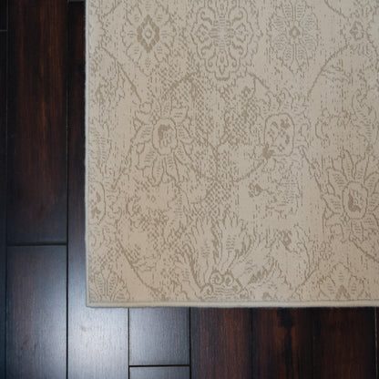 Harmony Contemporary Ivory/Beige Damask Medium Pile Rug