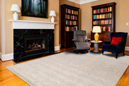 Harmony Contemporary Ivory/Beige Damask Medium Pile Rug