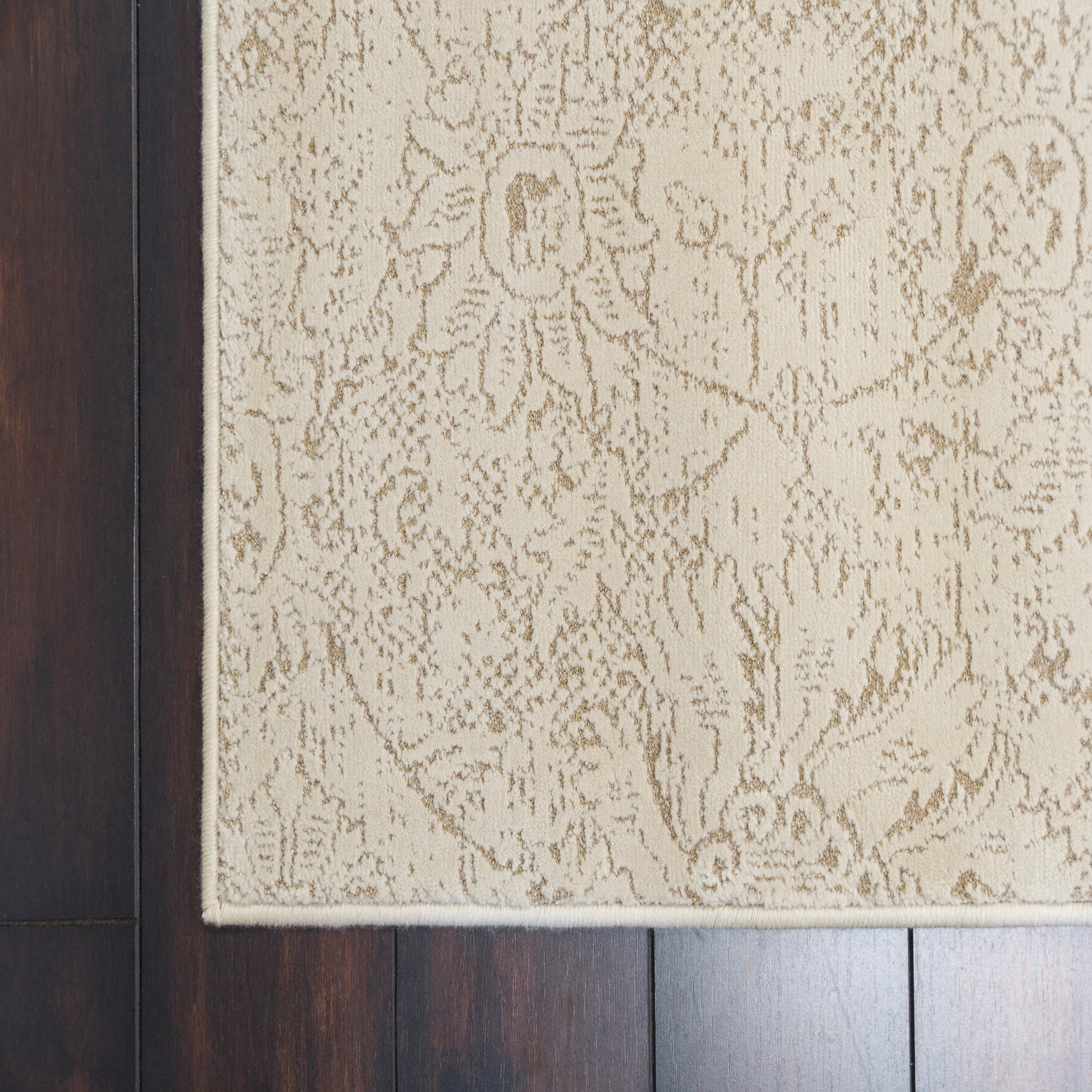 Harmony Contemporary Beige/Ivory Damask Medium Pile Rug