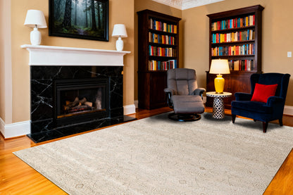 Harmony Contemporary Beige/Ivory Damask Medium Pile Rug