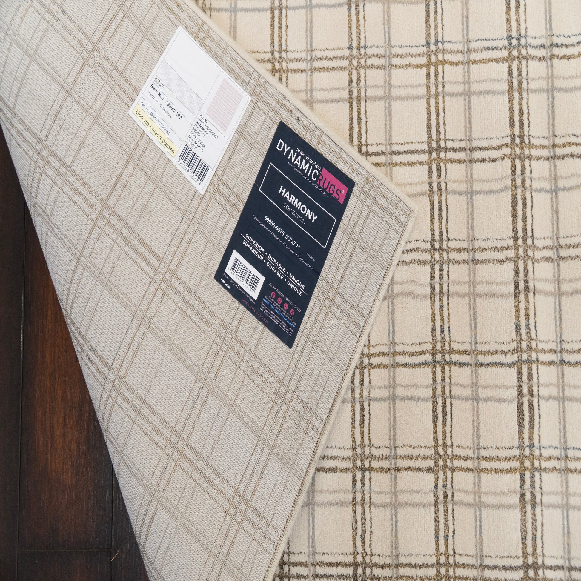 Harmony Contemporary Ivory/Beige Plaid Medium Pile Rug
