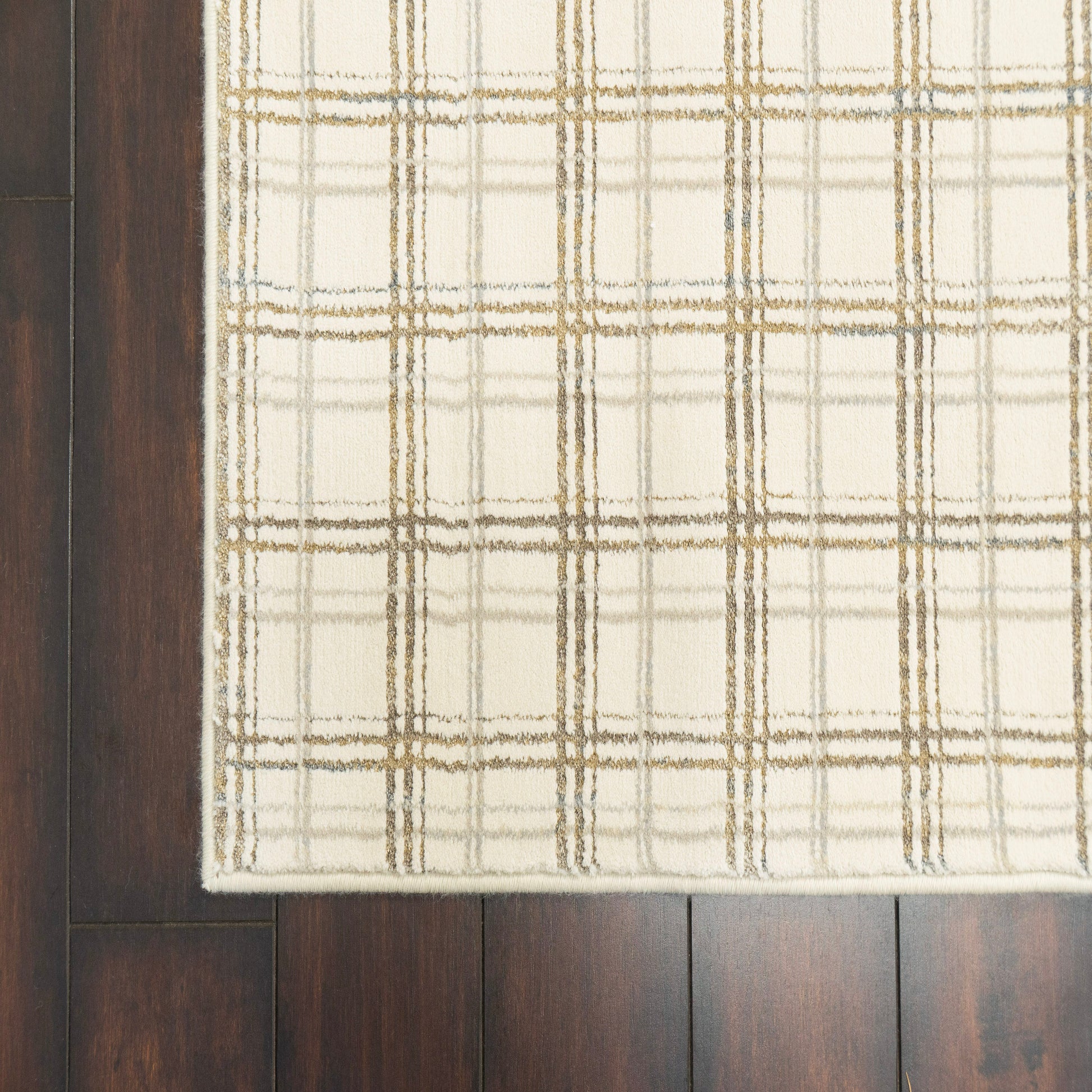 Harmony Contemporary Ivory/Beige Plaid Medium Pile Rug
