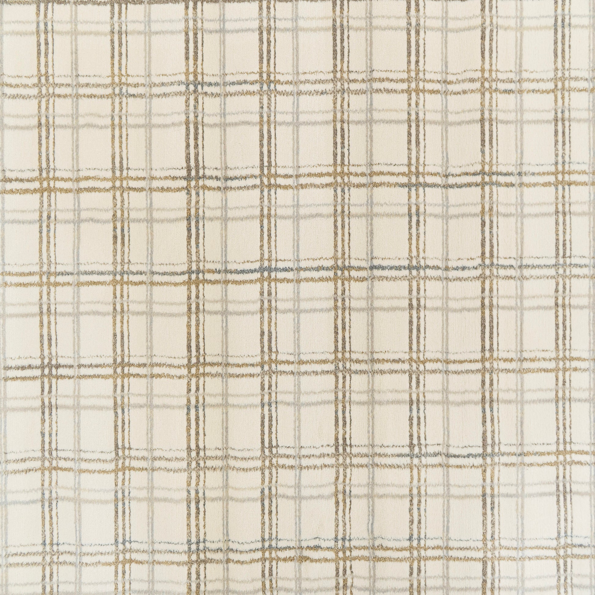 Harmony Contemporary Ivory/Beige Plaid Medium Pile Rug