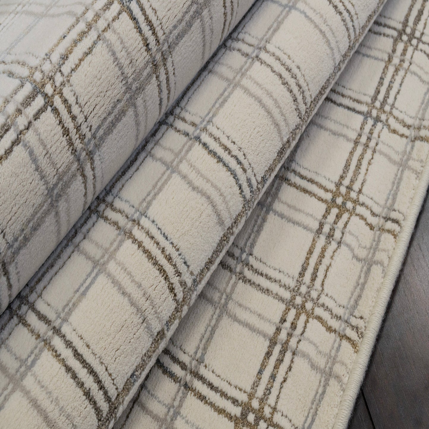 Harmony Contemporary Ivory/Beige Plaid Medium Pile Rug