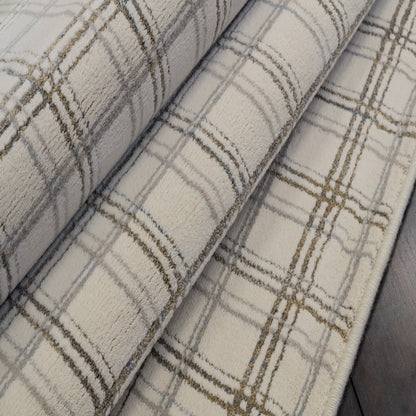 Harmony Contemporary Ivory/Beige Plaid Medium Pile Rug