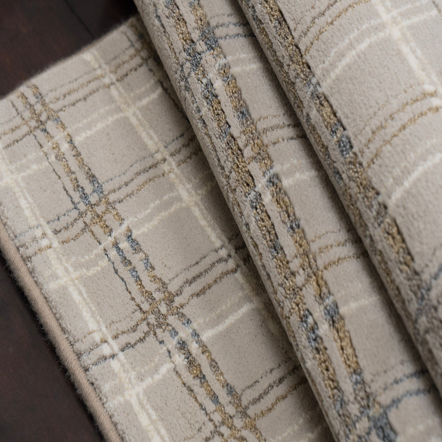 Harmony Contemporary Beige/Grey Plaid Medium Pile Rug