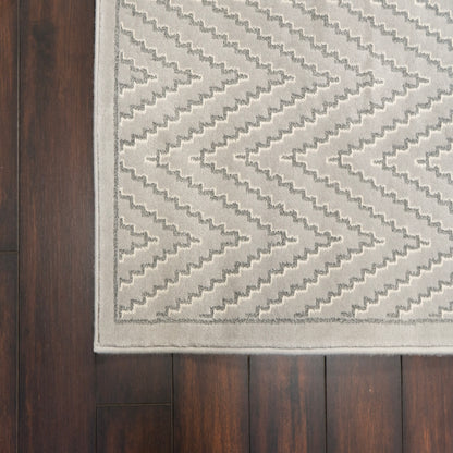 Harmony Contemporary Ivory/Blue Chevron Medium Pile Rug
