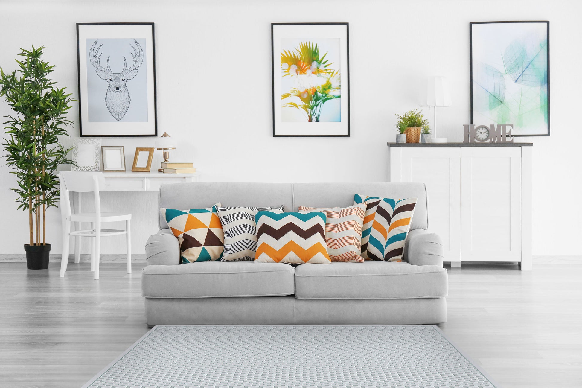 Harmony Contemporary Ivory/Blue Chevron Medium Pile Rug